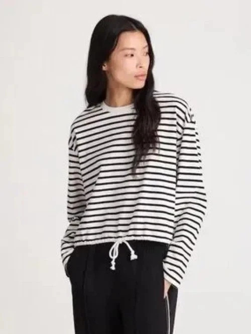 Madewell The Perfect Tie-Waist Tee Allday Jersey Black White Striped Top Size Sm