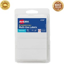 White Removable Labels 1x3 Inch 72 Pack Writable Multi-Use Adhesive Tags