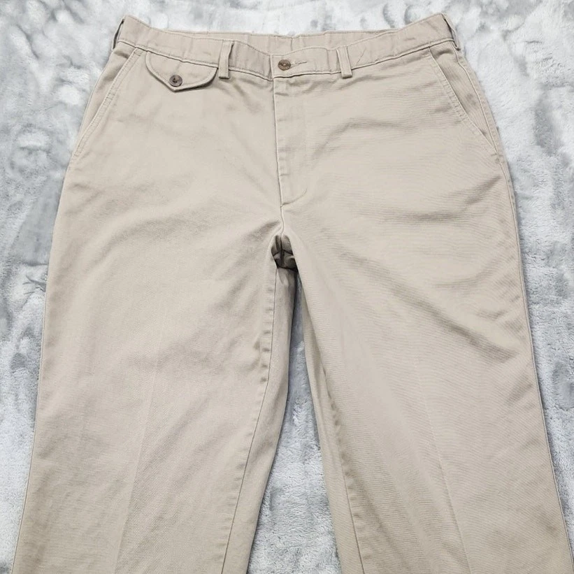 Calça Savane Masculina Vintage 33X32 Cáqui Bronzeado Bolso Frontal Plano Algodão Chino Preppy - Imagem 2 de 4