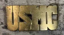 Vintage USMC 70's U.S. Marine Corps Lettering Solid Brass Belt Buckle 862