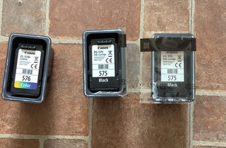 EMPTY CANON INK CARTRIDGE 3 =2 x BLACK PG575 1 X COLOUR CL576 EMPTY
