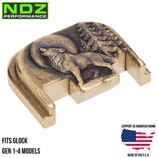 NDZ Brass 3D Engraved Glock Gen 1-4 17 19 22 23 Slide Cover Back Plate Wolf Moon