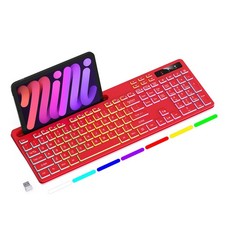 Wireless Keyboard 7Color RGB Backlit FullSize Phone Holder 2.4G Gaming Red
