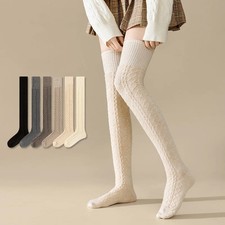 1 3 5 Pairs Women Winter Thermal Thigh High Socks Wool Blend Over Knee Warm