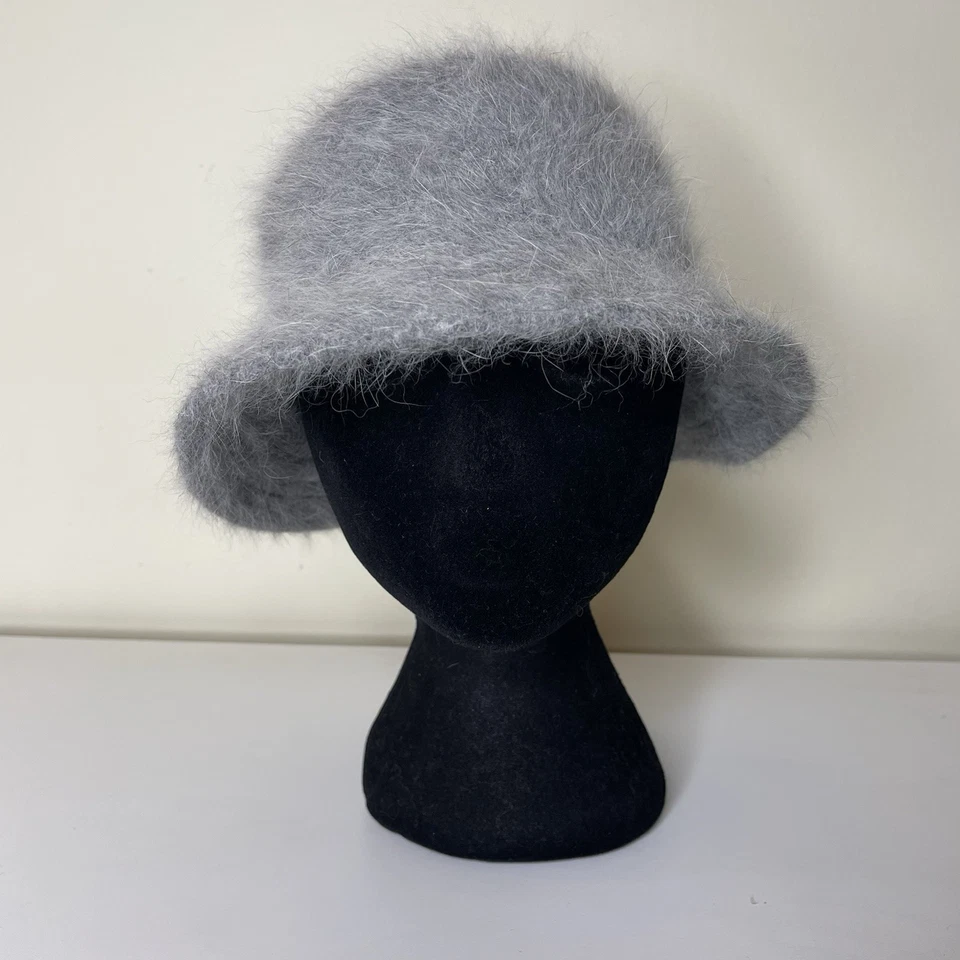 Chapéu balde difuso vintage feminino cinza lã angorá anos 90 Y2K Club Rave Glam Bling - Imagem 3 de 4