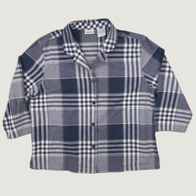 Cabin Creek Button Down Shirt Women L Blue White Patchwork Plaid 3/4 Sleeve
