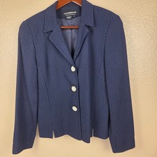 Liz Claiborne Collection Navy Button Blazer W/ White Micro-Pinstripe Dot Pattern