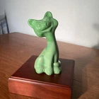 Vintage Fenton FAGCA Glass 6" Winking Alley Cat Glass Figurine Chameleon Green