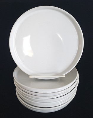 (8) POTTERY BARN PB/APARTMENT FINN WHITE ROUND SALAD PLATES 7 3/8'' PORTUGAL 
