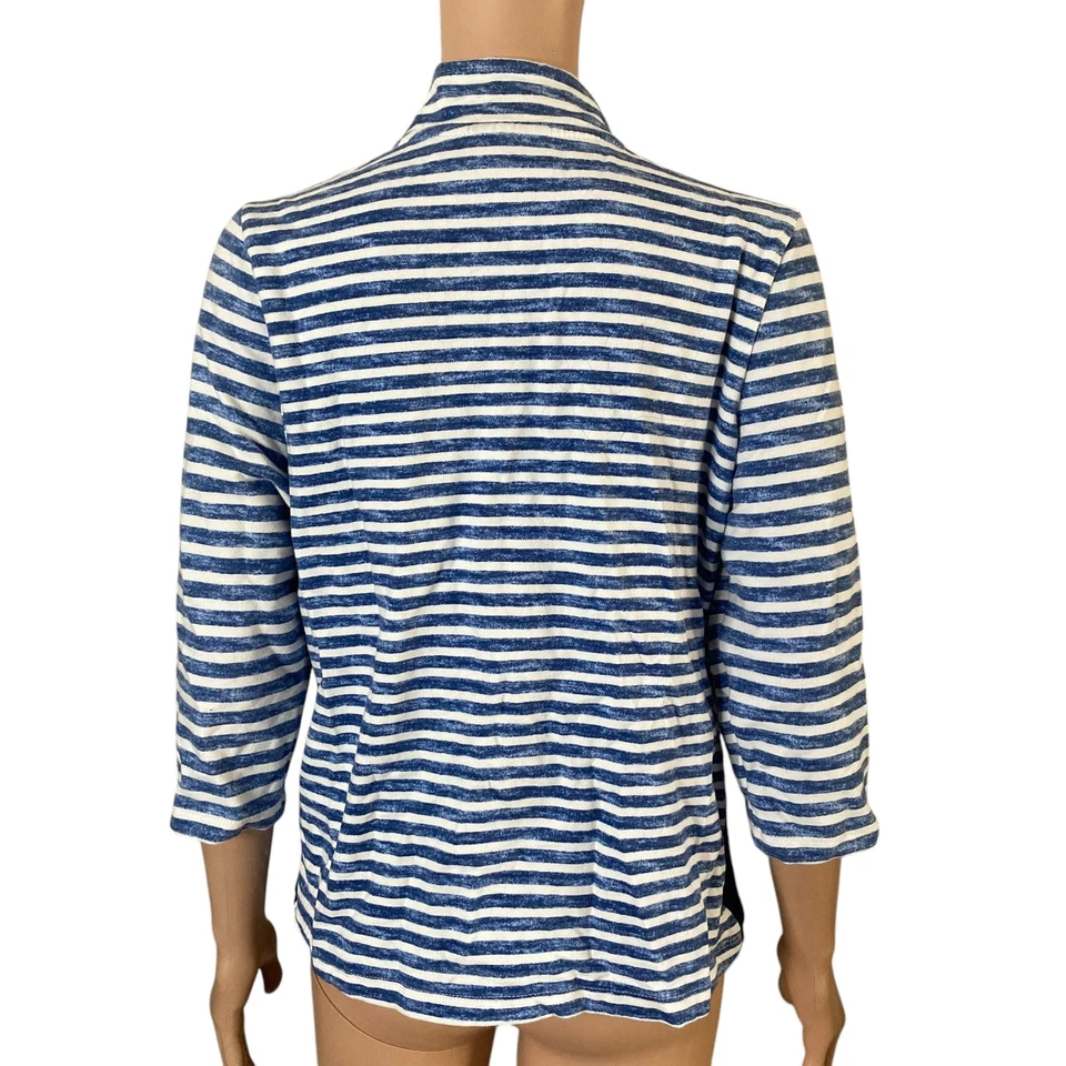 Onque Casuals Jacket Womens Petite Large Full Zip Blue White Striped Stretch - Image 2 of 4