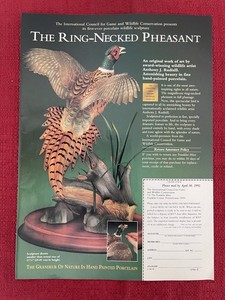 Vintage 1992 Print Ad Ring Necked Pheasant Sculpture Advertisement Only