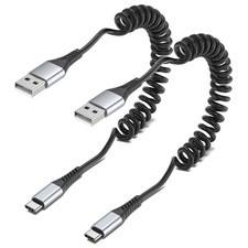 Coiled USB C Cable 3FT, 2Pack Retractable USB Type C Charger Cord for Car