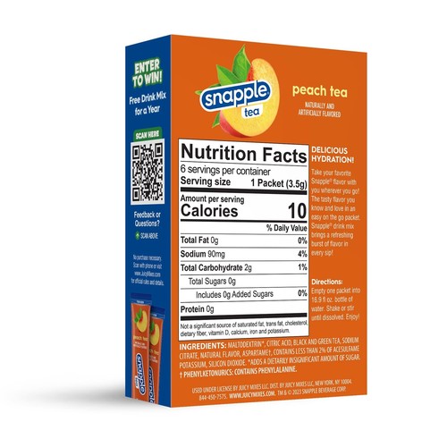 Juicy Mixes Snapple Tea Sugar Free Peach - 72 Sticks Natural Flavors - 第 2/5 張圖片