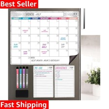 Dry Erase Magnetic Calendar for Refrigerator 16.5x13; 2 Wide Notepads; 4 Mark...