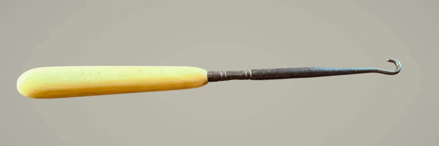 Vintage Parisian Ivory Bovine Bone Corset, Button, Boot, Shoe Lacing Hook 7.75"