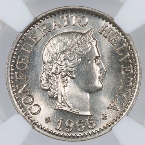1966-B Switzerland 10 Rappen - NGC MS66 - Top Pop (2/0)