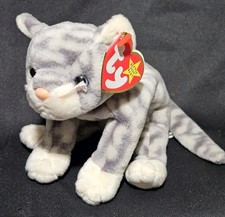 SILVER Ty Beanie Baby  retired grey striped cat NEW NWMT toy stuffed Plush