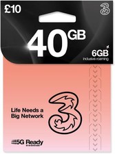 THREE 4G/5G SIM Card UK & ROAM FREE in over 70 destinations - PREPAID PAYG £10