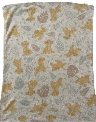 Disney Baby Lion King Blanket Simba Nala Cubs Leaf Print Gray Cream Plush