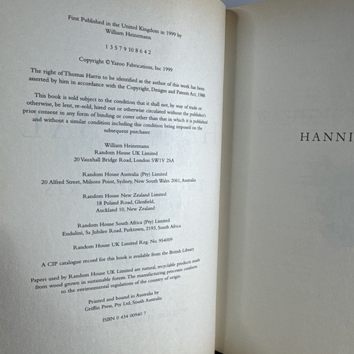 Hannibal By Thomas Harris (Hardcover, 1999) - Foto 5 di 9
