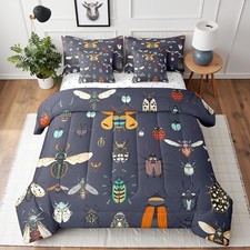 Comforter Set 7 Pieces Reversible,Cartoon Ladybug Moth Bed Set for Boys Girls...