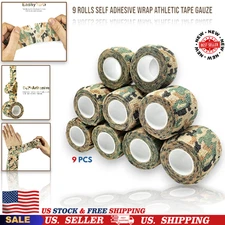 9 Rolls Self Adhesive Wrap Athletic Tape Gauze Elastic Bandage for Sports Injury
