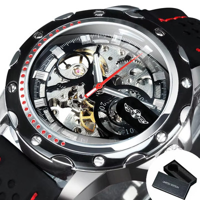 WINNER Men s Automatic Skeleton Watch Luminous Rubber Strap Sport