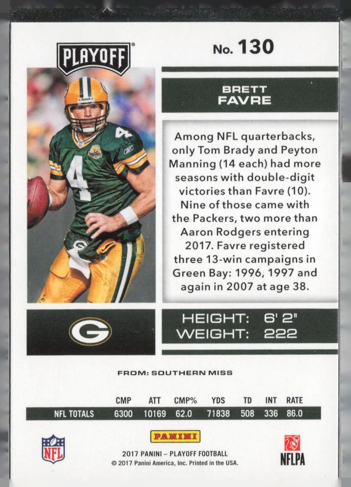 Brett Favre 2017 Panini Playoff #130 Goal Line Green Bay Packers Foto 2 de 2