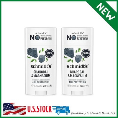 Pack of 2 Schmidt's Aluminum-Free Vegan Deodorant Charcoal & Magnesium with 48 H