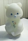 Fenton white satin glass bear hand pnt'd sugar crystal flowers signed D.Anderson