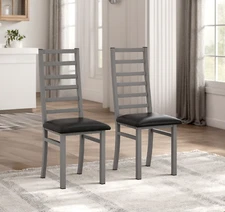 Armless Kitchen Dining Chairs Set of 2 Side Chair Dinner Metal Leg PU Leather