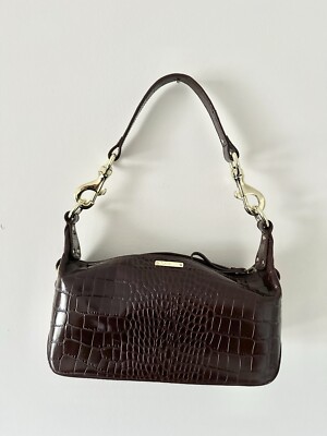 VTG 90s Y2K Ralph Lauren Cognac Crock Embossed Leather Baguette