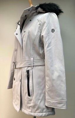 Andrew Marc Damen Softshelljacke Kunstfell Zierleiste Kapuzenauster SML 36-38 Zoll Neu