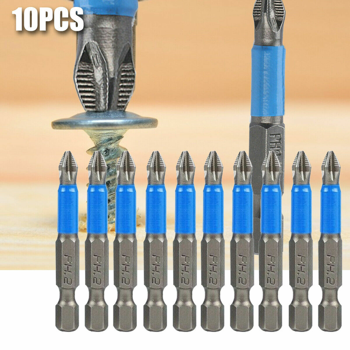 10Pcs 1/4'' Magnetic Hex Shank PH2 Phillips Screwdriver Anti-slip