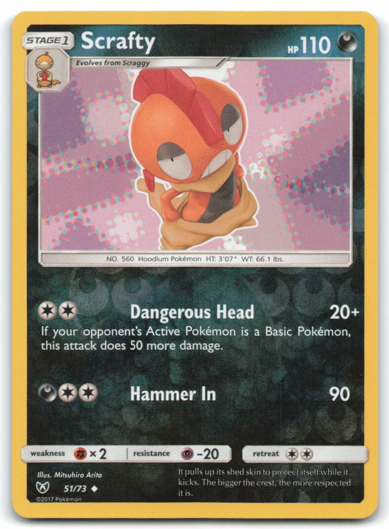 Scrafty #51/73 Shining Legends Uncommon Reverse Holo - LP - Pokemon Card 4B1