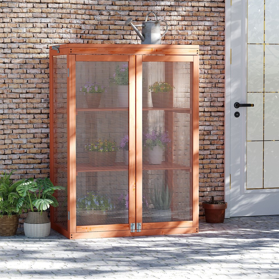 Outsunny 2 Shelves Wooden Cold Frame Grow House Greenhouse Outdoor
