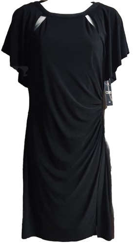 Chaps Womens Black Knit Dress Size XL Wrap Front New Rouched | eBay