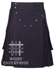 Scottish Men's Handmade Phantom Utility Kilt Black Tactical Custom Made Kilt