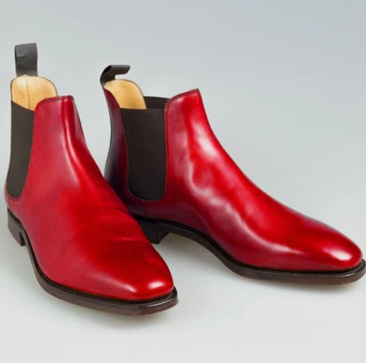 Handmade Men Red Leather Chelsea Boots Red Ankle Boots Classy Men Boots