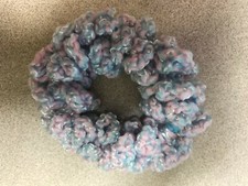 Handmade Crochet Crocheted Hair Scrunchie Baby Blue Pink Acrylic Blend