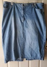 Vintage Faded Glory Womens Denim Midi Skirt 90 s Pockets Side Slits Sz 24W
