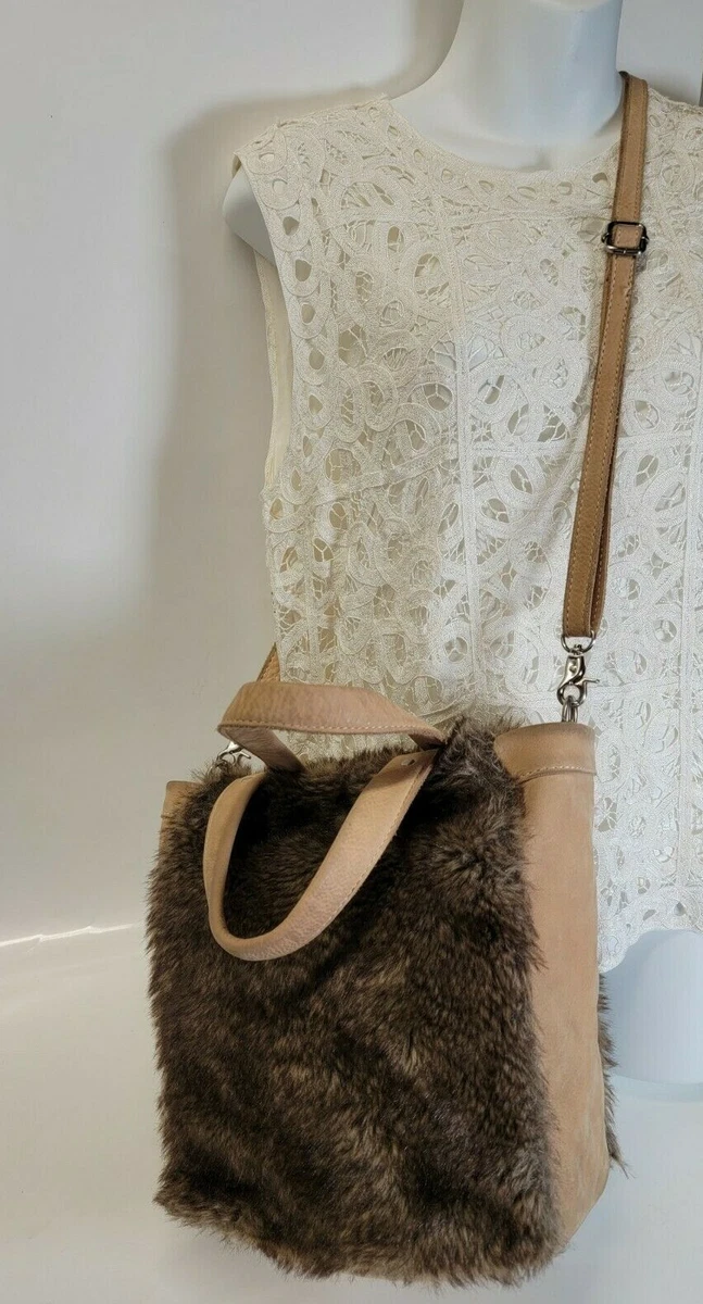 Miss Albright Specialty Leather Faux Fur Tote Satchel Crossbody