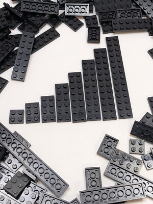 LEGO 200pcs Black Plates Mix 2x2 2x3 2x4 2x6 2x8 2x10 2x12 Bulk Lot MOC