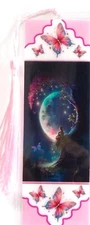 DREAM MOON BUTTERFLIES /FLOWERS ,PIXIES,FAIRIES,DOG EXQUISITE LAMINATED BOOKMARK