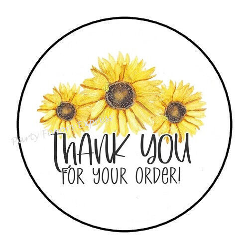 30 THANK YOU FOR YOUR ORDER SUNFLOWER ENVELOPE SEALS LABELS STICKERS 1.5" - Picture 1 of 2