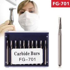 10pcs Dental Round Carbide Steel Drills Burs FG-701 Bur for High Speed Handpiece