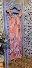 womens ruffle straps floral patches midi smocked dress small 