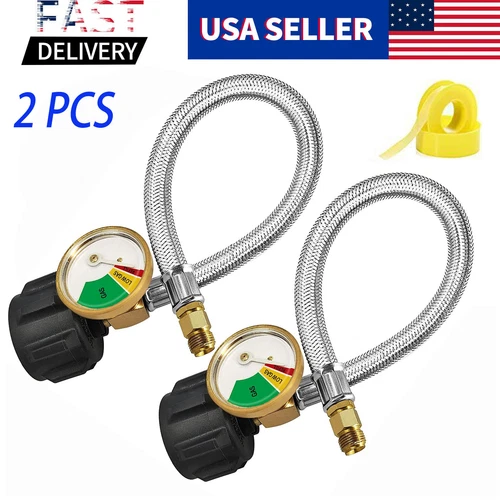 2 Pack 15 inch Stainless RV Propane Hose with Gauge QCC1/ Type 1 Connection - 第 21/38 張圖片