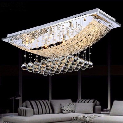 80cm Rectangular Crystal Chandelier Sailboat Ceiling Light Flush Mount Fixtures