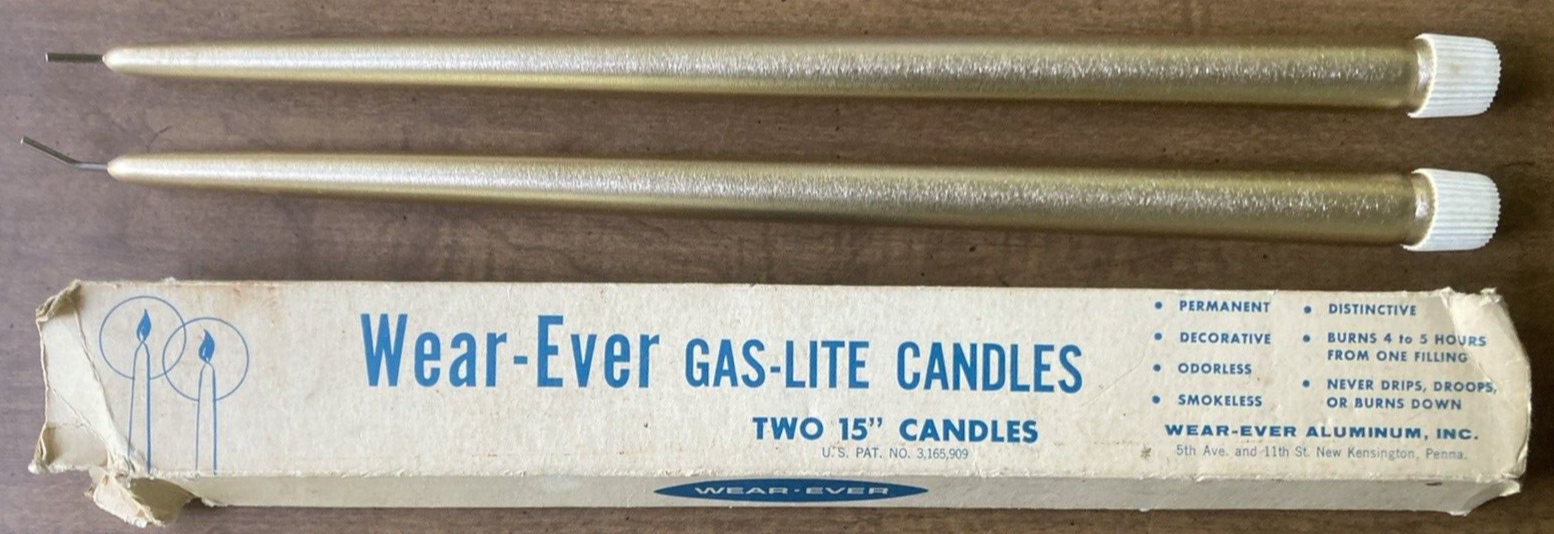 Vintage Wear-Ever Gold Aluminum Taper Candles 15 Inch Set of 2-image